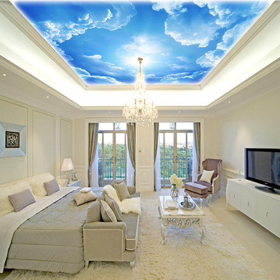 现代简约3d天花板墙纸大型壁画蓝天白云客厅卧室吊顶无纺布壁纸画