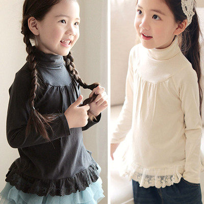 韩国童装2017秋季装儿童长袖高领T恤打底衫女童宝宝纯棉上衣新款