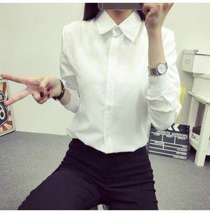2016秋冬季新款韩版学生修身白衬衫女学院风长袖打底衬衣