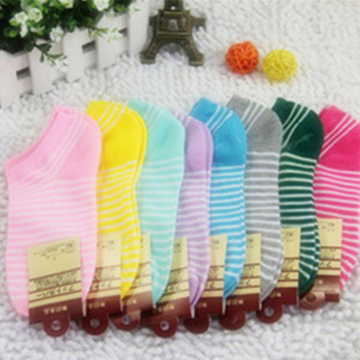 独立包装韩国可爱糖果色条纹女士棉袜短袜女袜子厂家夏秋季