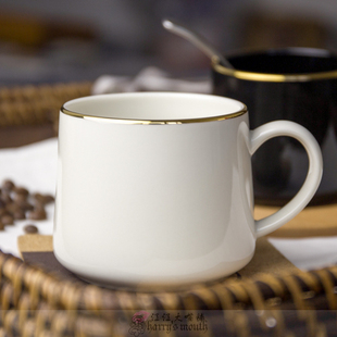 黑色白色金边咖啡杯 情侣陶瓷杯子马克杯 情人节礼品礼物 赠勺子