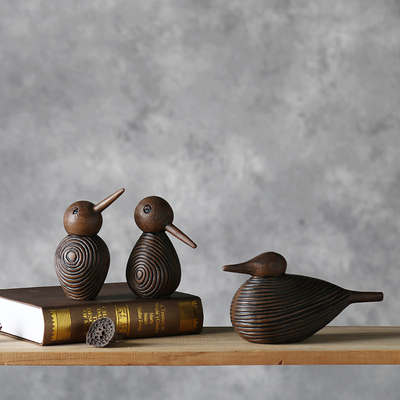 雅智树脂树纹仿木卡通三只小鸟摆件 现代简约创意装饰品包邮