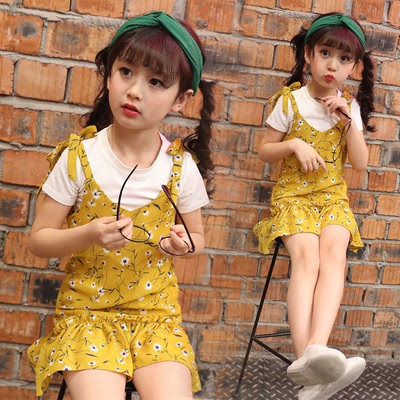 韩国新款两件套女童连衣裙2017夏季韩版女宝宝吊带雪纺中大童裙子