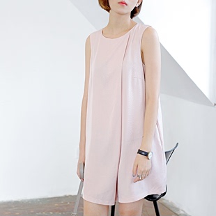 CBOMB/2015夏 极简叠位设计纯色垂感无袖连体裙裤短裤 女q702