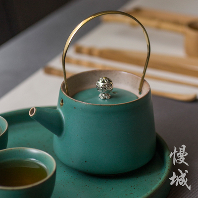 慢城日式茶壶创意泡茶壶个性煮茶功夫陶瓷茶具小号提梁壶手作单壶