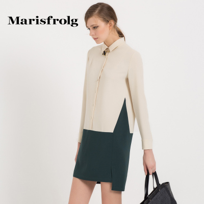 Marisfrolg玛丝菲尔 素雅撞色衬衫式连衣裙 专柜正品秋季新款女装