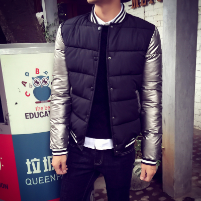 2016新款韩版男青年短款棒球领修身纯色PU皮大码冬天棉服潮男外套