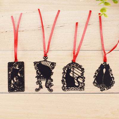 黑猫系列日式黑色烤漆不锈钢金属书签 创意中国风学生礼品 多款选