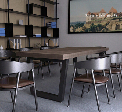 LOFT美式实木会议桌长条桌酒吧咖啡厅桌椅工业风办公桌桌椅组合