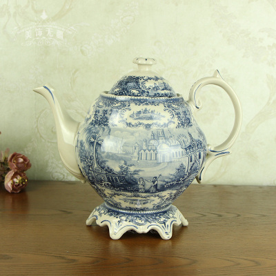 美式茶壶陶瓷咖啡壶釉中彩陶瓷高端手绘纯手工创意装饰品客厅摆件