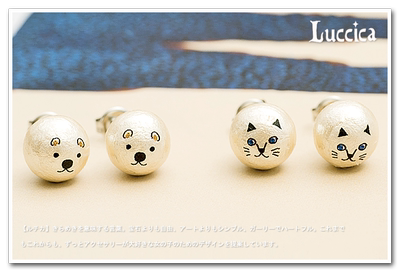 现货日本Luccica专柜正品棉花珍珠猫咪和熊熊幽默表情耳环耳钉
