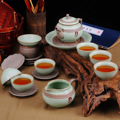 茶具套装家用简约中式哥窑开片整套景德镇陶瓷茶水杯子礼品办公室