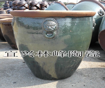 宜兴陶器  绿釉狮子头鱼缸  大水缸  园林摆件 荷花缸风水缸