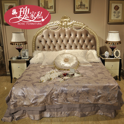 瑰家私新古典家具欧式雕花婚床1.8米简约双人公主床 软靠实木床