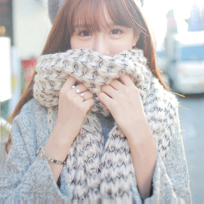 韩版秋冬季毛线加厚围脖  情侣男女通用长款时尚保暖马海毛围巾