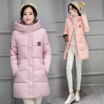 冬装新品韩版中长款棉衣女时尚修身显瘦保暖连帽棉袄羽绒棉服外套