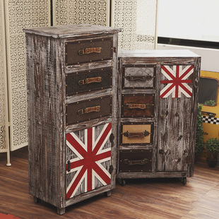 美式乡村复古做旧英国国旗实木柜子斗橱仿古英伦风格家居装饰家具