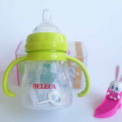贝乐嘉婴儿吸管硅胶奶瓶宽口径带手柄新生儿防摔防胀气米糊软奶瓶