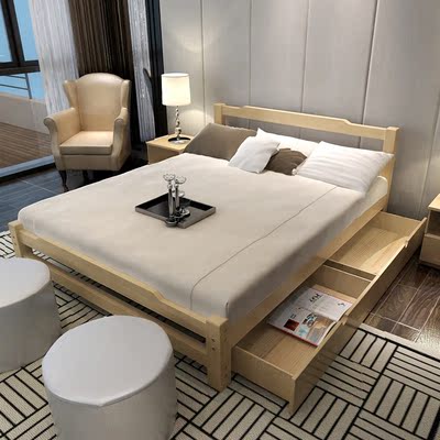 床 创意简约现代卧室环保家用单双1.5米1.8米成人实木松木床包邮