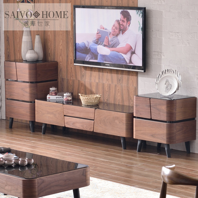 奢华世家 现代简约北欧板木结合电视柜组合 小户型客厅家具美式