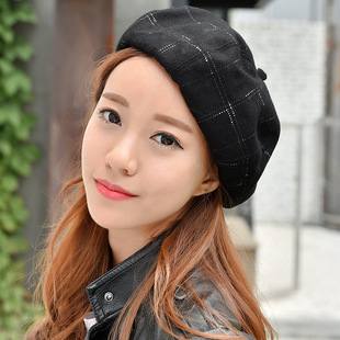 韩版秋冬天新款贝雷帽英伦复古格报童子画家帽含羊毛八角帽子女士