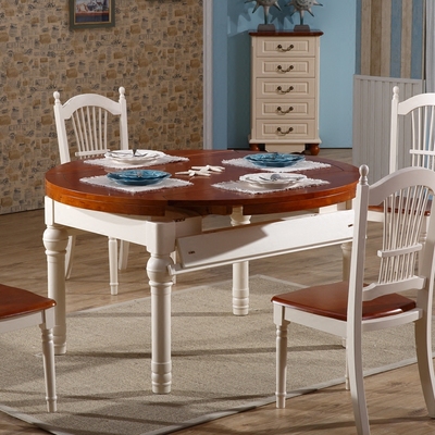 地中海餐桌椅 餐厅家用可折叠多功能小户型圆形桌子可变圆变方6人