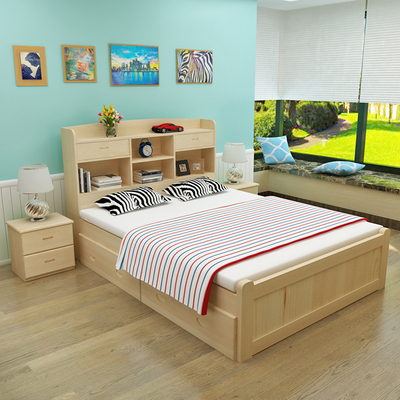 实木儿童床单人床1.2米多功能储物床成人双人床1.5米松木床组合床
