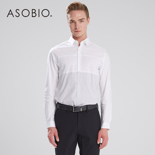 ASOBIO 2015春夏新款男装 商务拼接条纹全棉长袖衬衫 3513322070