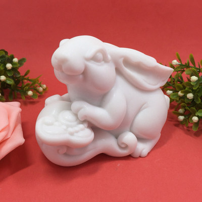 十二生肖兔子汉白玉石雕可爱小摆件家居书房摆设礼品创意精品特价