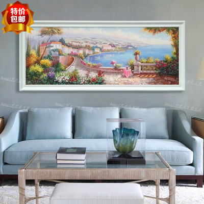 高档手工横幅沙发背景墙装饰画挂画欧式客厅风景纯手绘地中海油画
