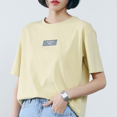 2016夏季韩版圆领字母英文图案短袖套头潮T恤打底衫女
