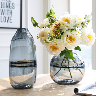 美式现代玻璃花瓶摆件创意家居植物玻璃瓶客厅插干花器电视柜装饰