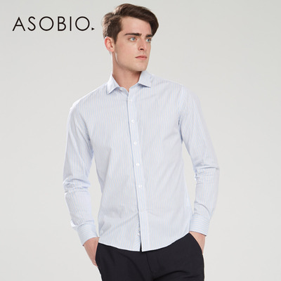 ASOBIO 2015春夏新款男装 商务通勤修身条纹长袖衬衫 3512322680