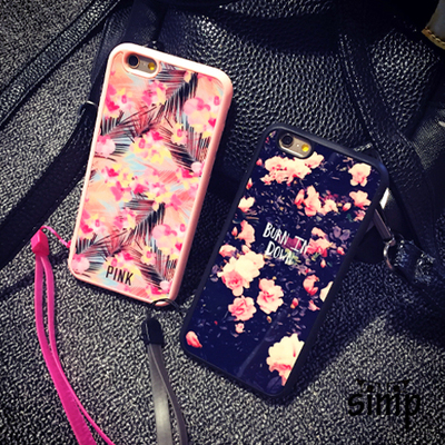 iphone6plus手机壳苹果6挂绳保护套5s挂脖全包软壳亮面彩绘花朵壳