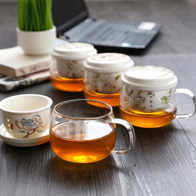 多款玻璃水杯 陶瓷茶杯茶叶过滤器 办公花茶水杯 厂家直销可定制