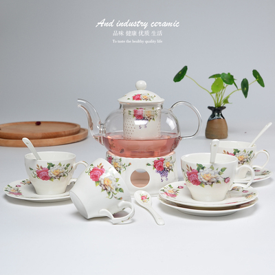 欧式花茶茶具陶瓷玻璃套装加热底座透明花草茶壶茶杯水果茶下午茶