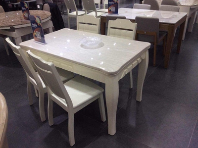 大理石餐桌餐台圆角艺术桌角实木腿乳白色简约时尚大气可配实木椅