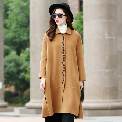 双面呢大衣女2016新款韩版时尚修身中长款羊绒大衣翻领毛呢外套