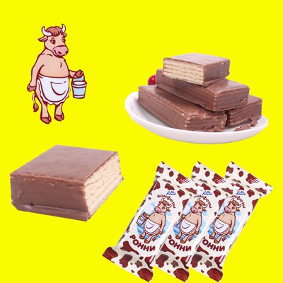 俄罗斯原装进口 大奶牛威化巧克力饼干POHHN甜品小零食1000g包邮