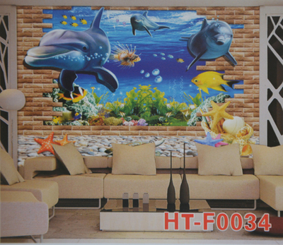 画壁大型3D立体壁画 客厅沙发电视背景墙纸壁纸 海洋鱼无缝墙纸