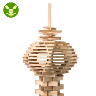 金灵木制积木片桶装建筑棒模型木条木片积木堆塔 中大童益智玩具