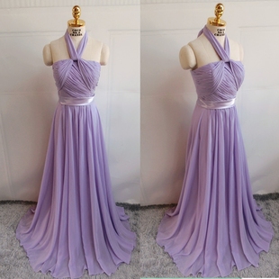 2016冬季新款紫色显瘦挂脖新娘晚礼服伴娘团姐妹裙主持年舞会礼服
