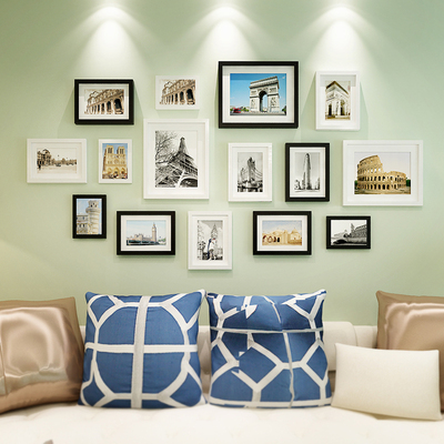 15框实木照片墙 相框墙创意组合 客厅卧室现代简约相框挂墙相片墙