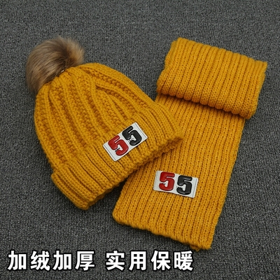 韩版儿童帽子围巾男童女童加绒保暖帽3-12岁中大童毛线潮帽套件
