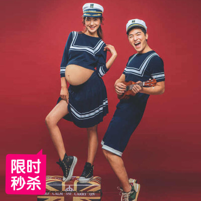 2015展会新款影楼孕妇装情侣写真服装孕妇写真艺术照怀旧海军礼服