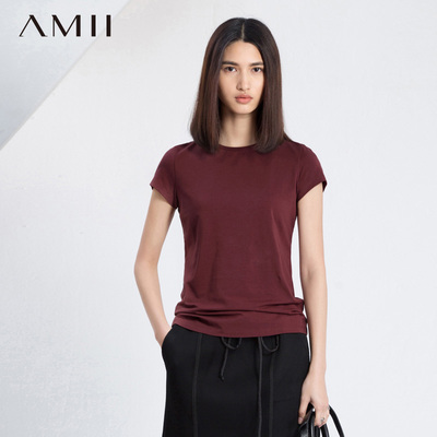 AMII艾米旗舰店2015夏季新款 纯色半袖小衫修身女款短袖T恤衫体恤