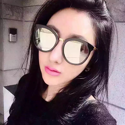 韩国新款反光彩膜太阳眼镜女潮2016圆框偏光明星款李小璐同款墨镜