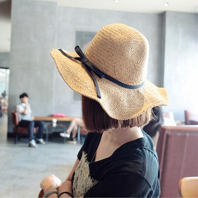 韩国热销手工编织草帽 可折叠大沿宽檐帽子 大沿沙滩帽夏天女遮阳