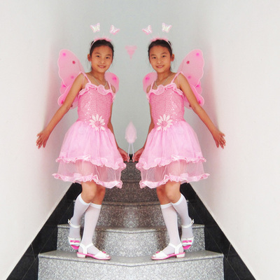 元旦节女童服装幼儿装扮道具天使蝴蝶翅膀四件套装公主舞蹈裙玩具