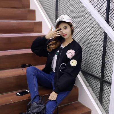 2016秋装新款韩版学院风原宿BF日系个性贴标夹克上衣棒球服外套女